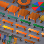 Collection of medieval furniture including chairs and tablesPreview