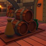 Medieval winery room with barrels and wine storage propsPreview