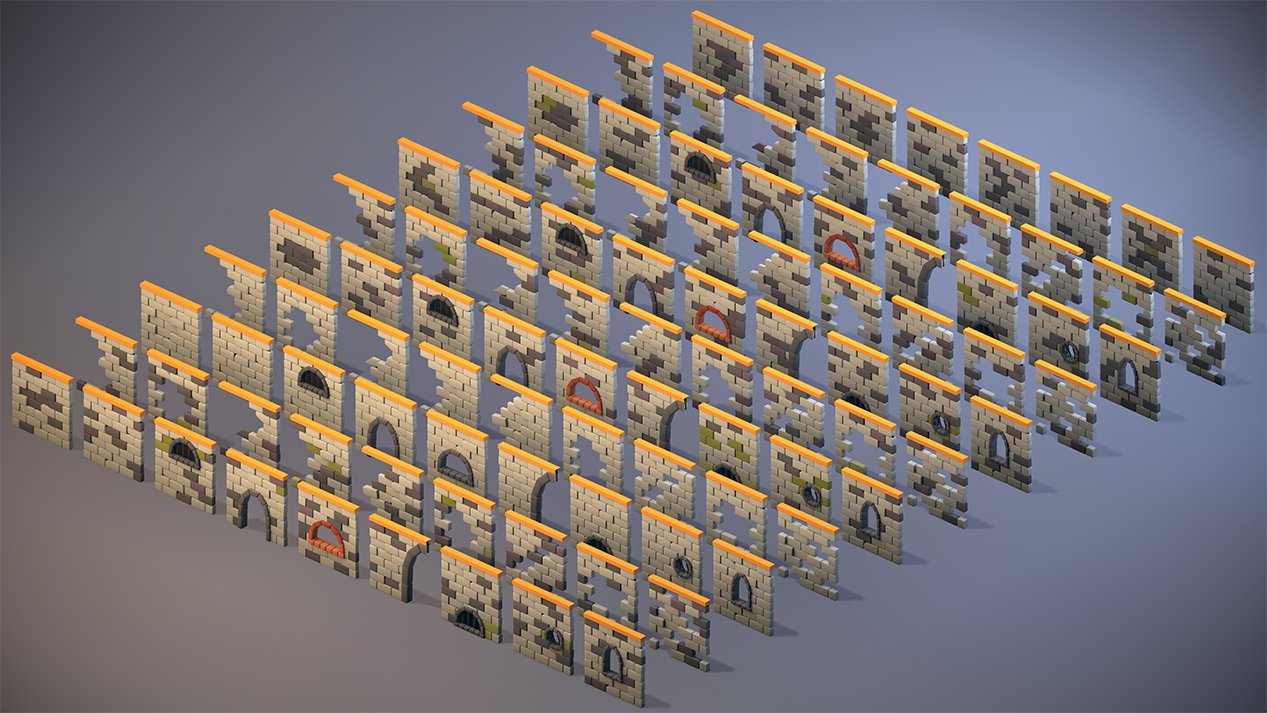 Different medieval wall designs for modular environment building