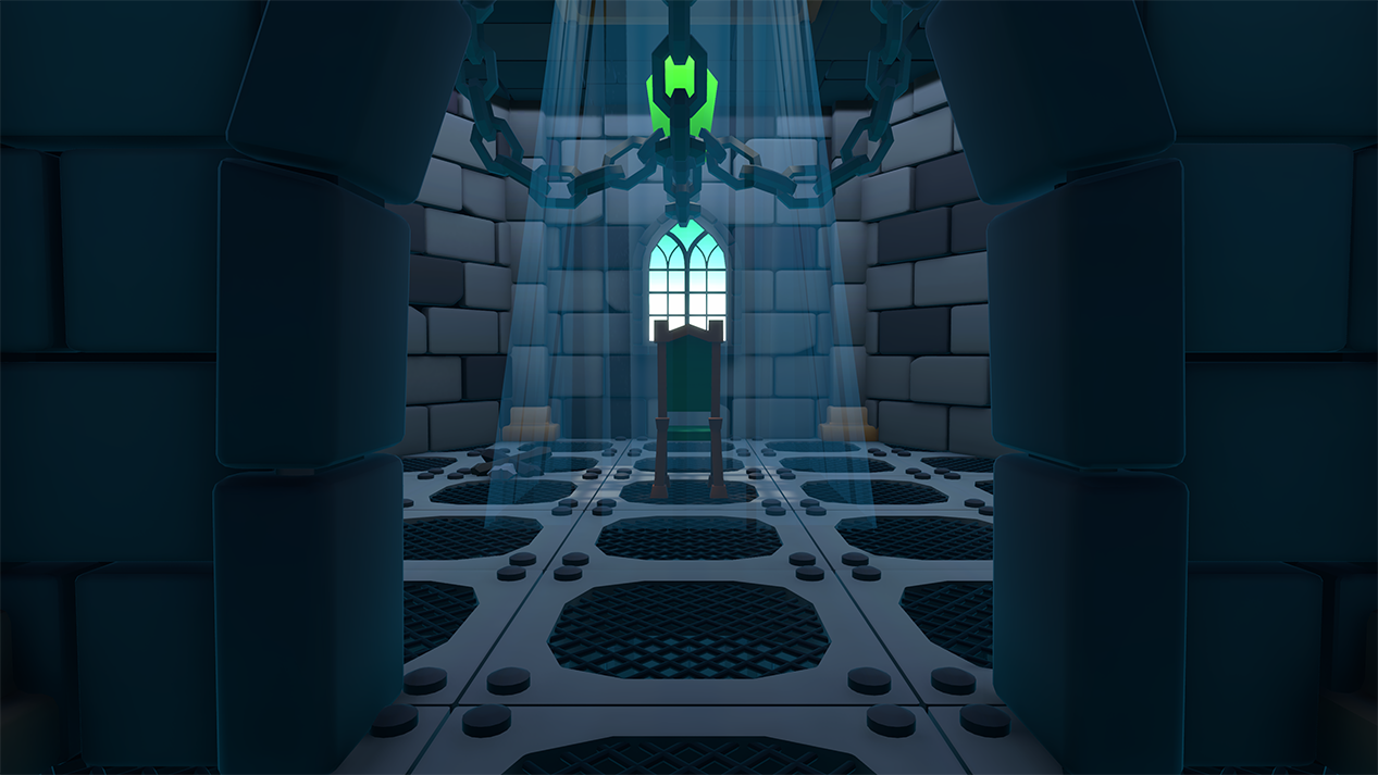 Private medieval chamber environment with chair and skull