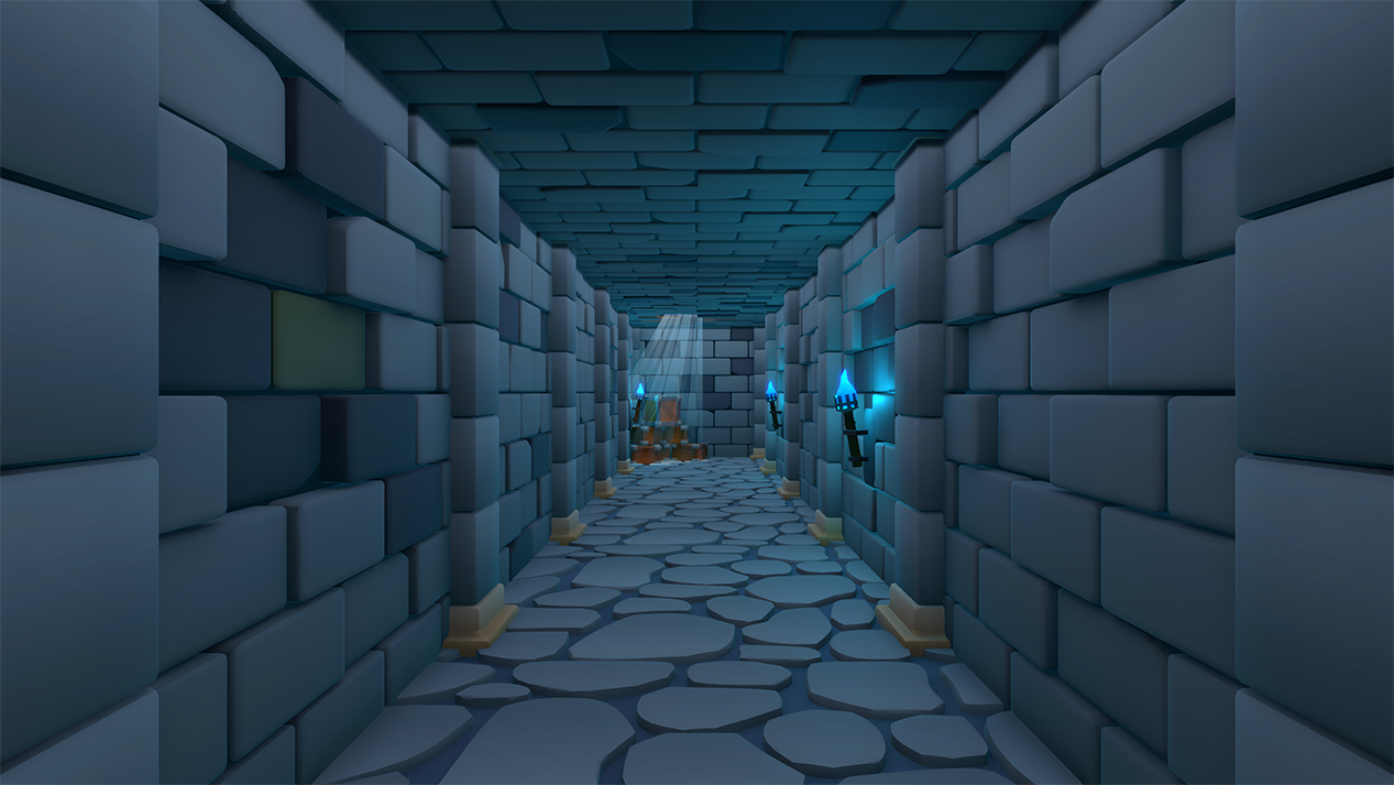 Medieval stone corridor environment with torches and walls