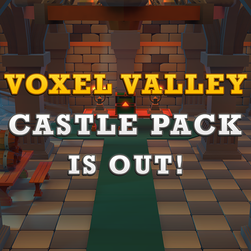 Voxel Valley Castle Pack social media post showcasing modular 3D castle models and PBR materials for game developers